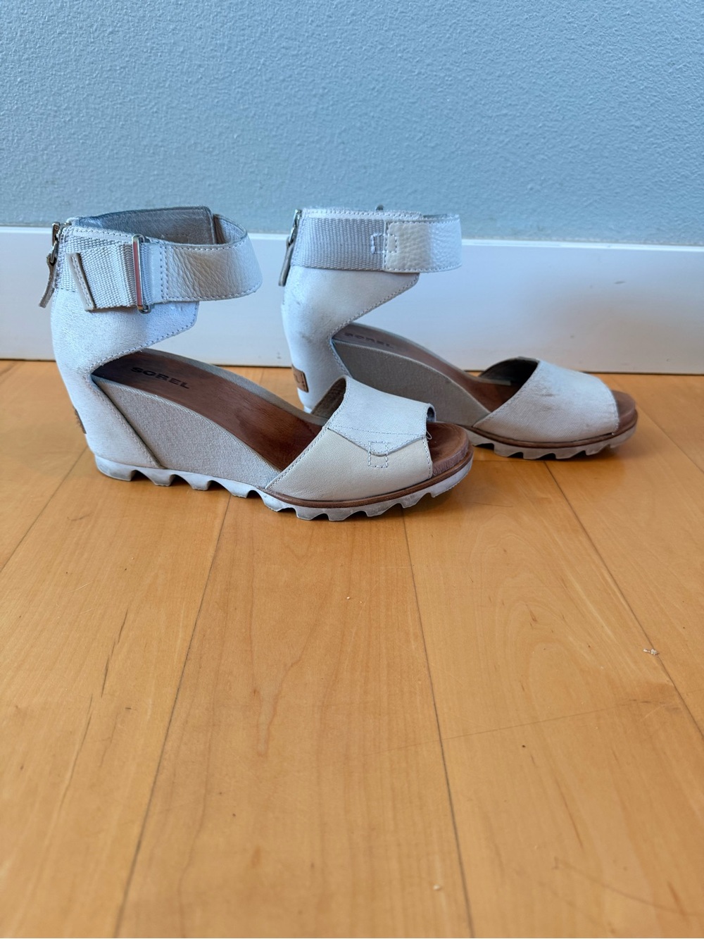 Sorel Ivory Wedge Sandals with Ankle Strap